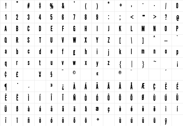 SimpleTypeCondensed Bold Character Map SimpleTypeCondensed Bold Character Map