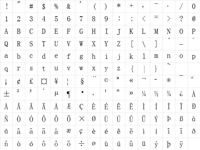 SimSun Regular Character Map