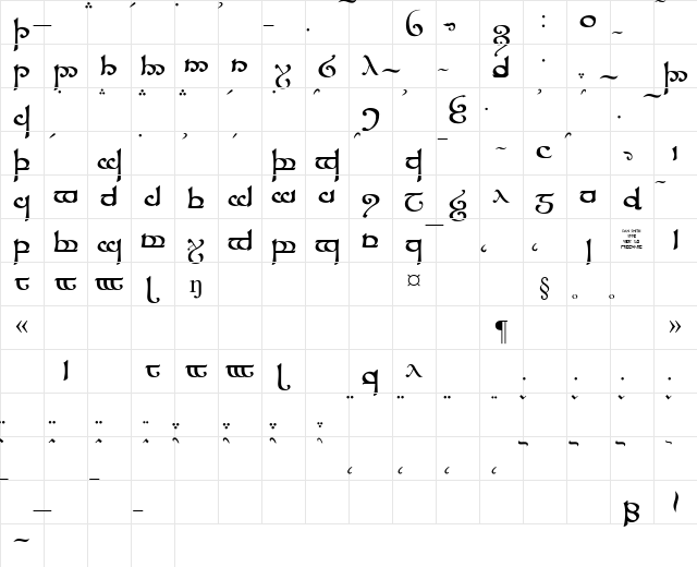 Tengwar Sindarin Regular Character Map