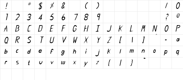 SingaporeCondensed Italic Character Map
