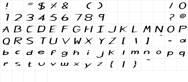 SingaporeExtended Italic Character Map