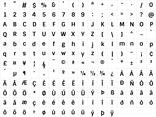 Sintony Bold Character Map