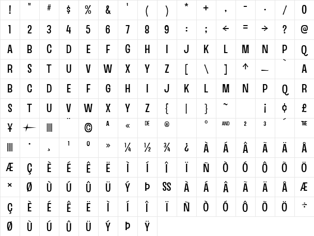 Sinzano Regular Character Map