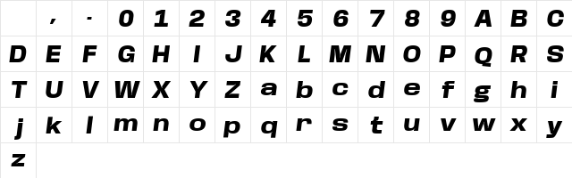 Base Neue ExtBd Wide Obl Italic Character Map