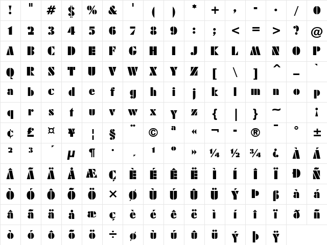 SISTEMAS FONT BT Regular Character Map SISTEMAS FONT BT Regular Character Map