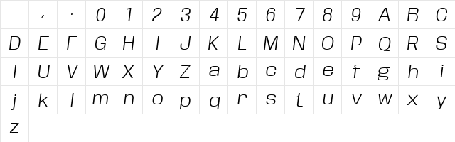 Base Neue Light Wide Obl Italic Character Map Base Neue Light Wide Obl Italic Character Map