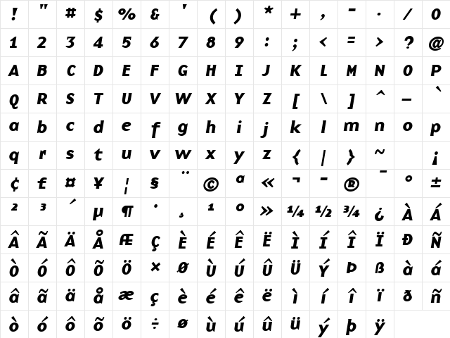 BaseNine Bold Italic Character Map BaseNine Bold Italic Character Map