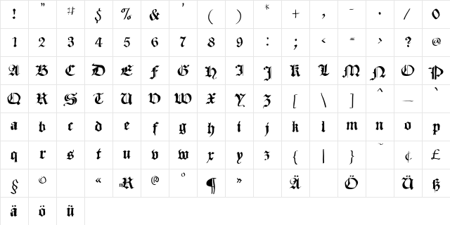 SketchedCassiusBroken Regular Character Map