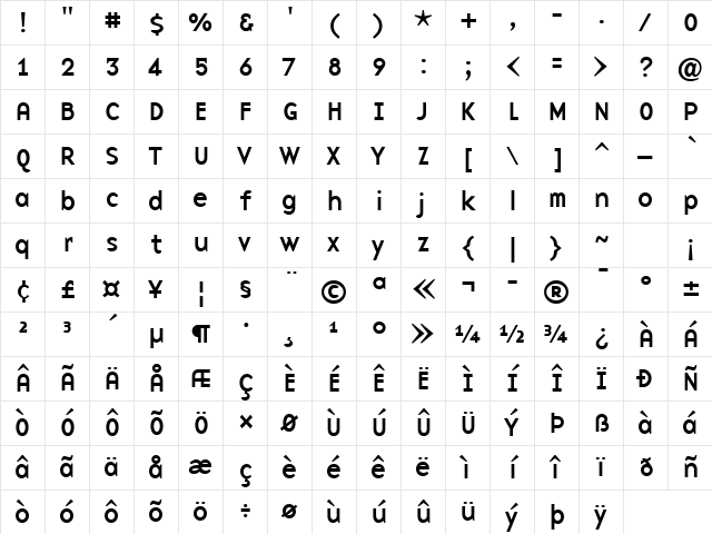 BaseNine Regular Character Map