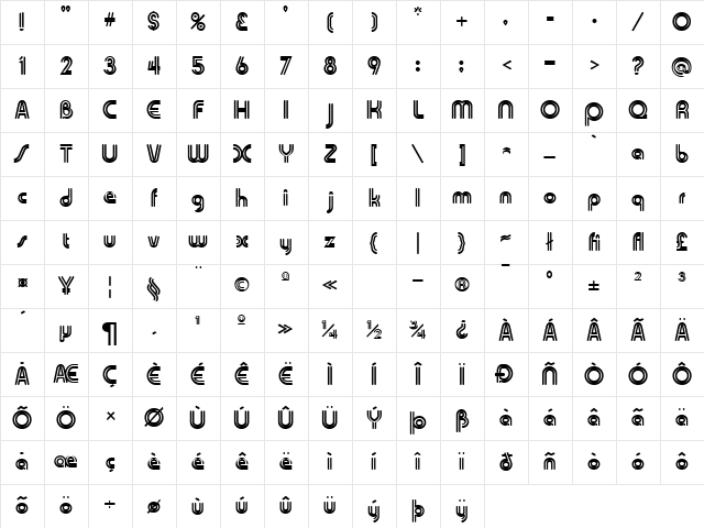 Skin and Bones Regular Character Map