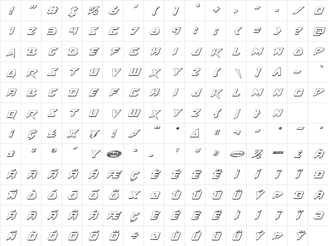 Skirmisher 3D Italic Italic Character Map