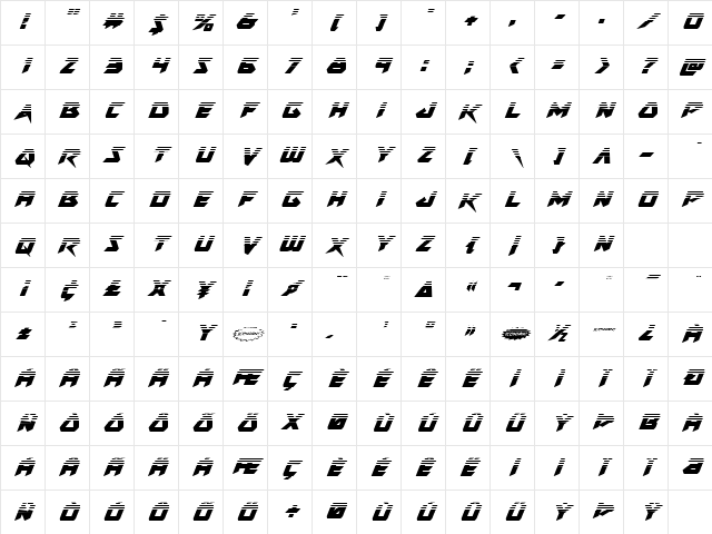 Skirmisher Halftone Italic Italic Character Map