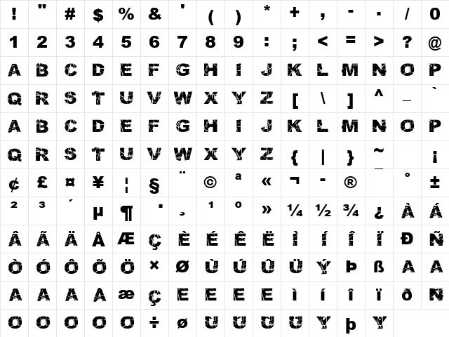 Skratch Punk Regular Character Map