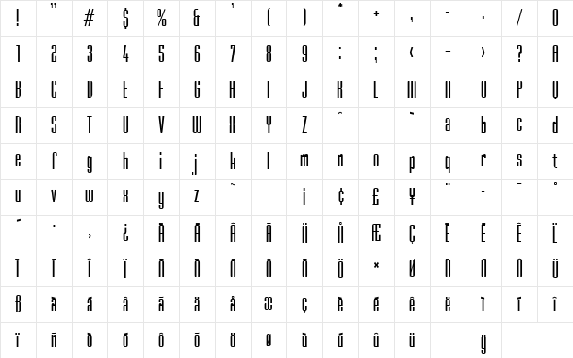 Skyscraper SF Regular Character Map Skyscraper SF Regular Character Map
