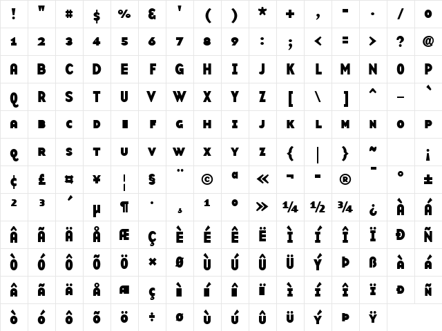 BaseTwelveSansSCB Regular Character Map