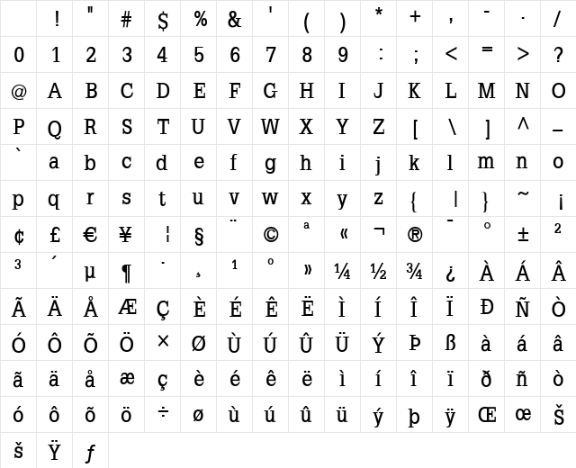 SlabRomana Bold Character Map SlabRomana Bold Character Map