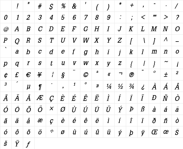 SlabRomana Regular Character Map SlabRomana Regular Character Map