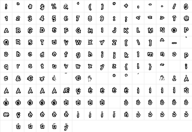 SlackhappyOutline Medium Character Map