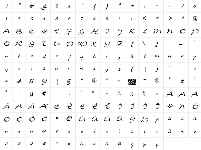 Slalom normal Character Map