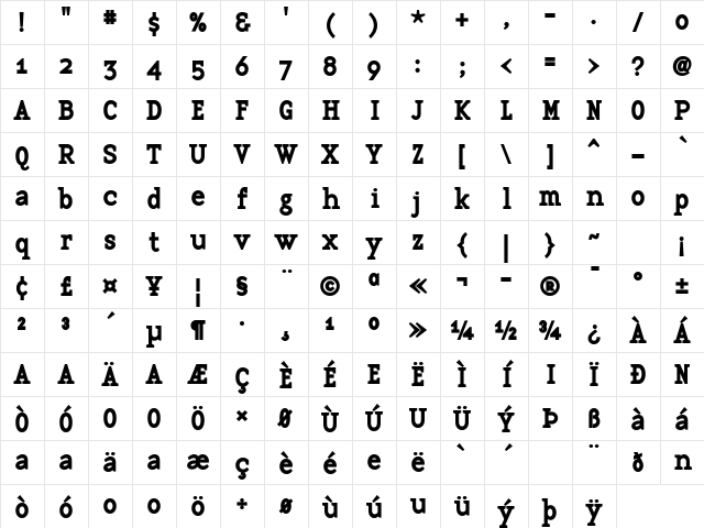 BaseTwelveSerif, Bold Regular Character Map