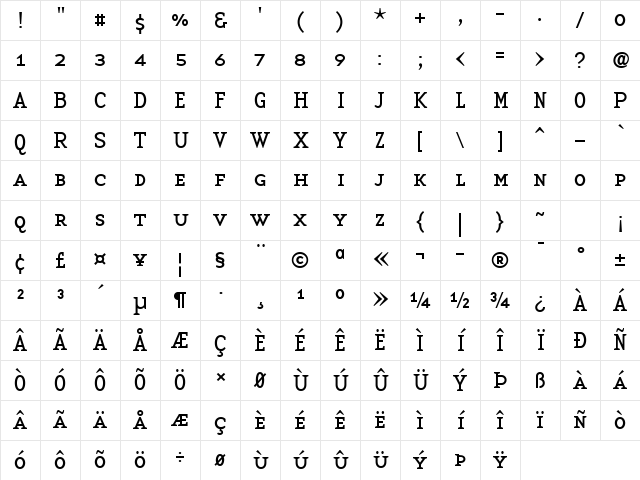 BaseTwelveSerif, SmallCaps Bold Regular Character Map