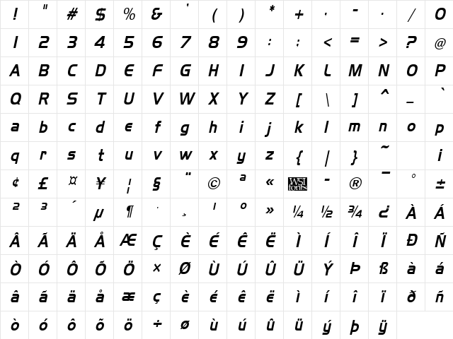 Slickerer kursiv Character Map