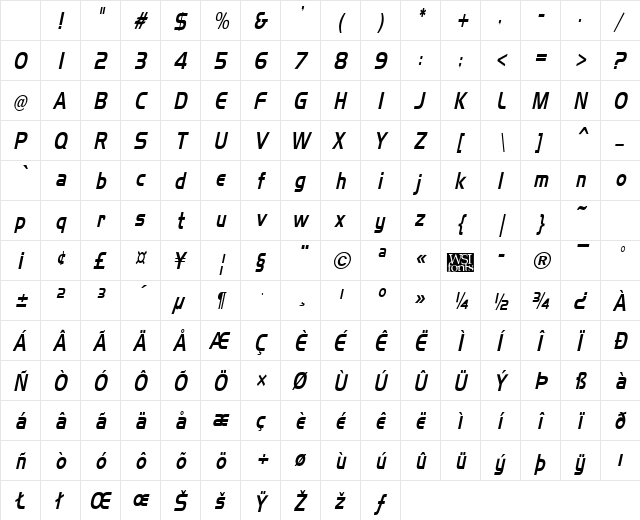 Slickerest Italic Character Map