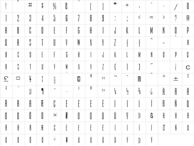 Slim Jim-Extended Normal Character Map