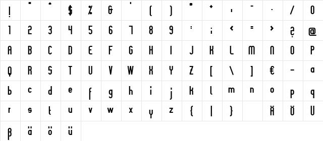 Slimania Bold Character Map