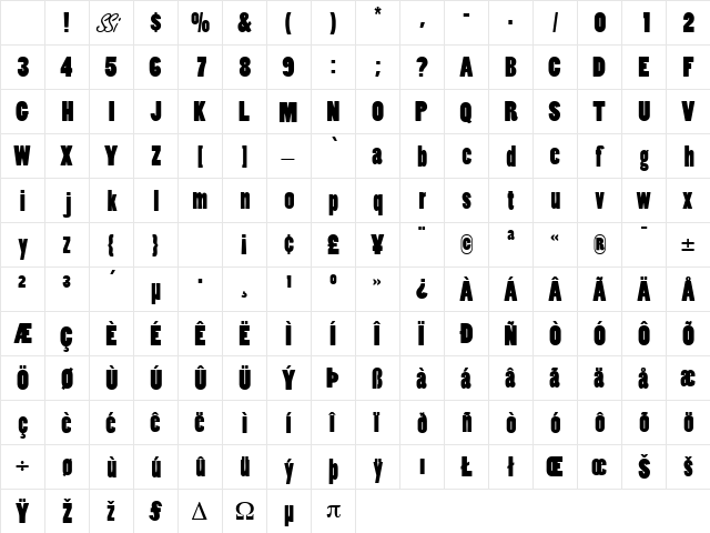 SlotSSK Bold Character Map