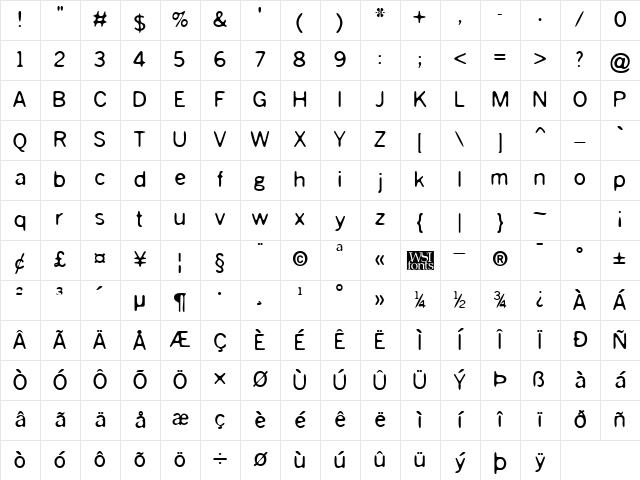 Slough Bold Character Map Slough Bold Character Map