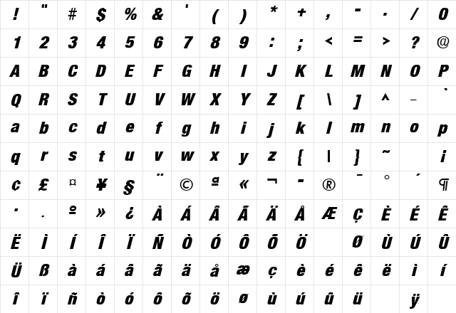Basic Sans Heavy SF Bold Italic Character Map