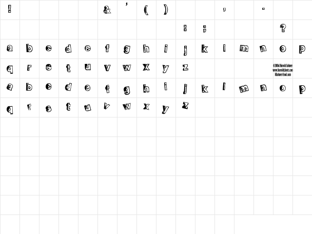 Smelvetica Outline Regular Character Map