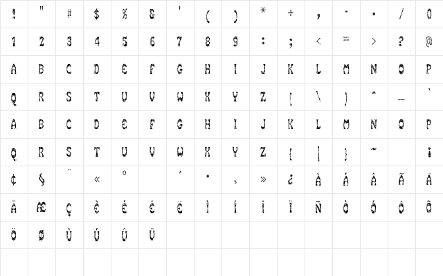 SmokeHouseShatter Regular Character Map