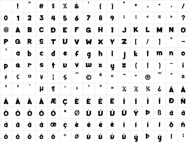 SNACKID Regular Character Map