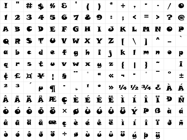 Snap ITC Regular Character Map