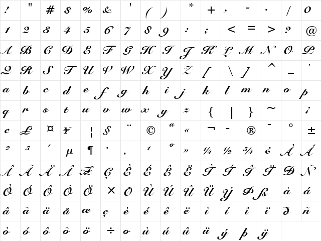 Snell Blk BT Black Character Map