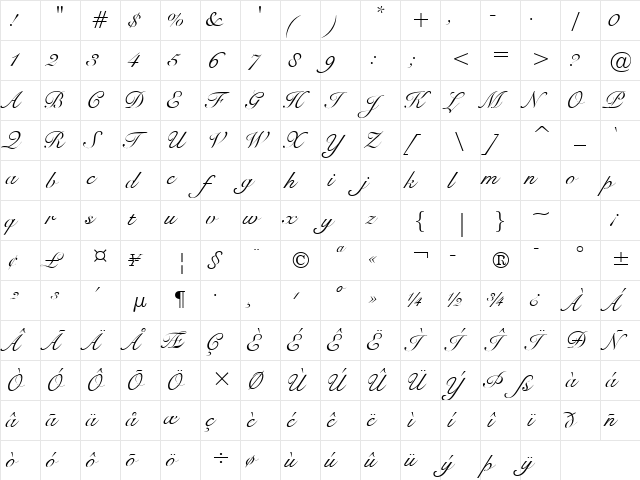 Snell BT2 Regular Character Map