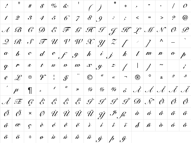 SnellboundDB Bold Character Map SnellboundDB Bold Character Map