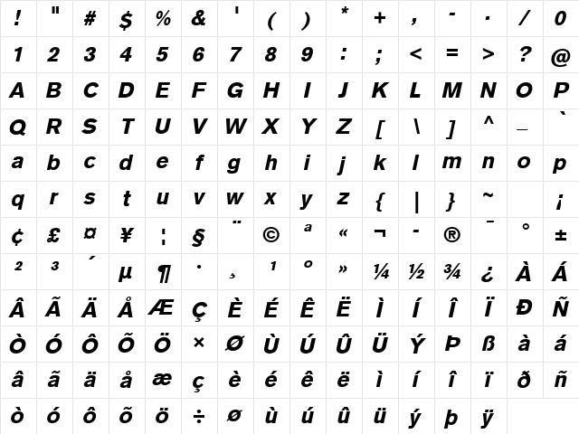 Basic Commercial LT Com Black Italic Character Map