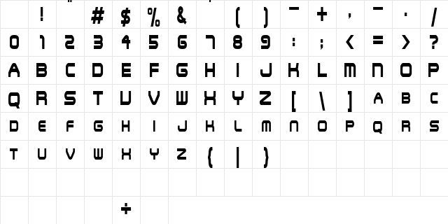 SNFUCondensed Regular Character Map