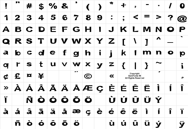 Snott Bold Character Map