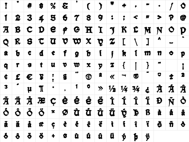 Snowgoose Back Regular Character Map