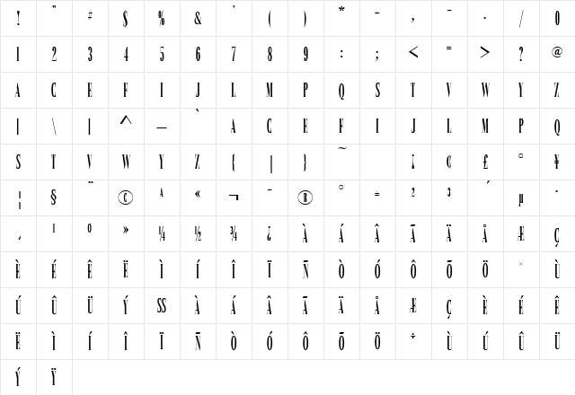 BasiliaComDMed Regular Character Map