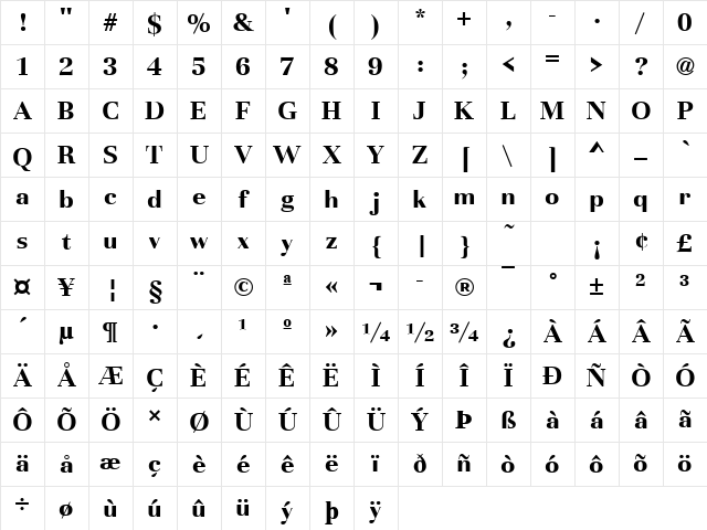 BasiliaT Bold Character Map BasiliaT Bold Character Map