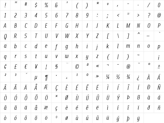 SolexRegularLiningItalic Regular Character Map