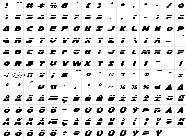 Han Solo Exp Laser Italic Exp Laser Italic Character Map