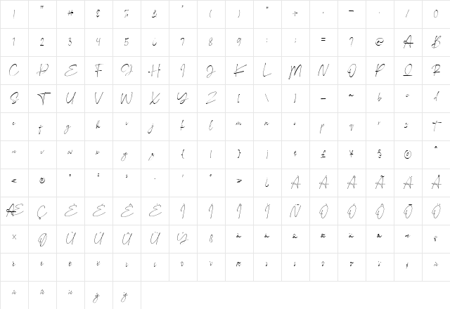 Baskara Regular Character Map