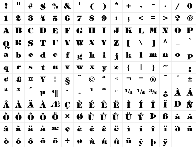SophisticateUltraSSK Regular Character Map