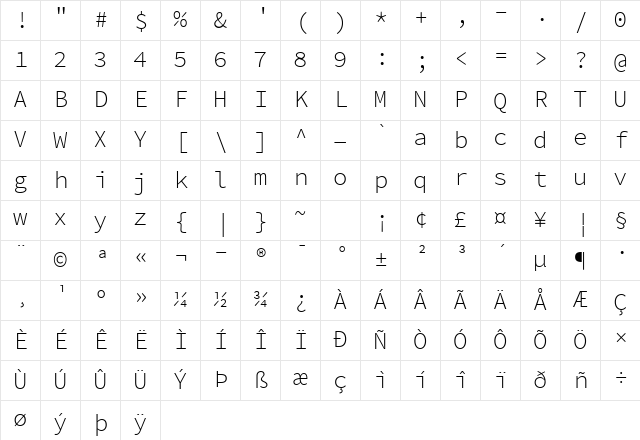 Source Code Pro Light Character Map Source Code Pro Light Character Map